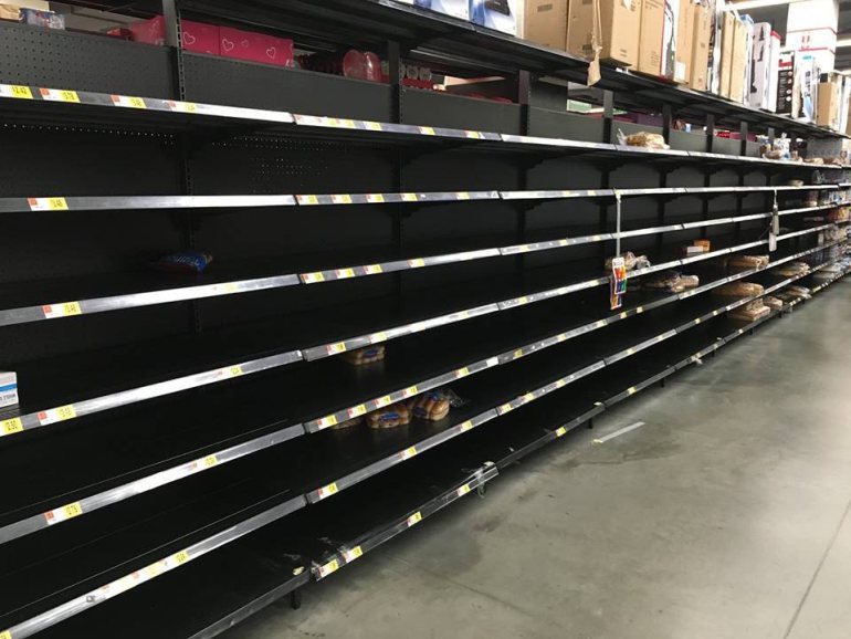 Empty shelves at Walmart in the D.C. area in preperation for snow.