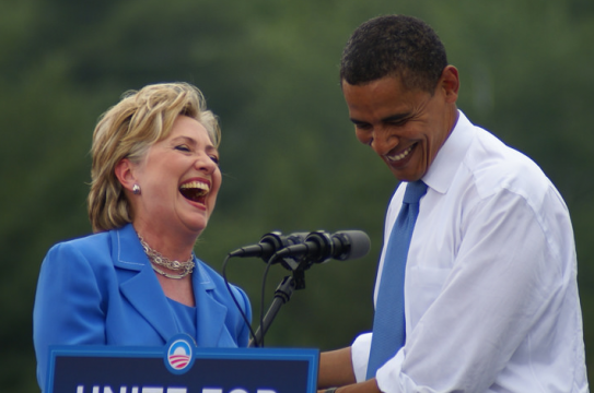 hillary and obama laughing