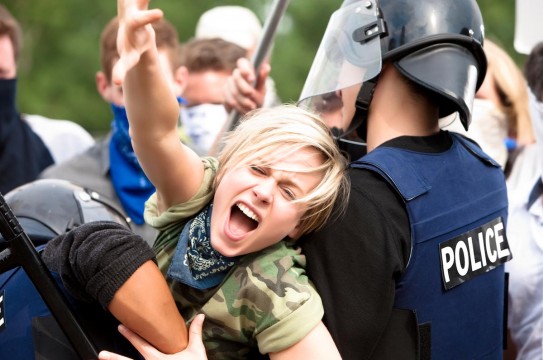 Police-Riot-Protest-Woman-Yelling